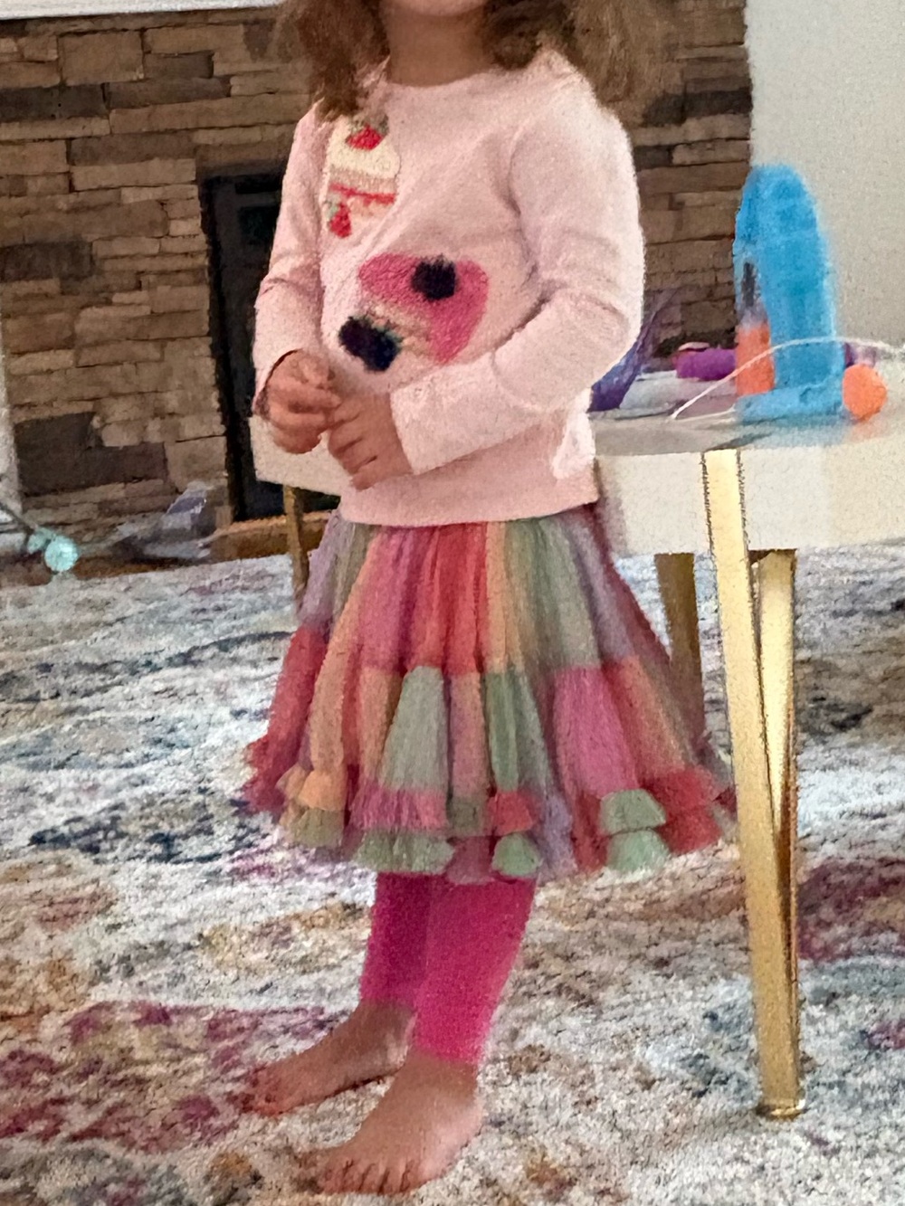 Mini Boden Pale Pink Long Sleeve Tee with Cake Patch Details